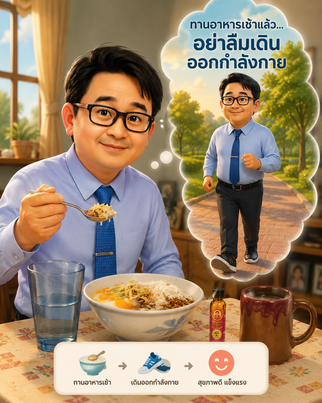 ทานอาหารเช้าแล้ว… อย่าลืมเดินออกกำลังกาย: สูตรสำเร็จสร้างสุขภาพดีใน 2 ขั้นตอน